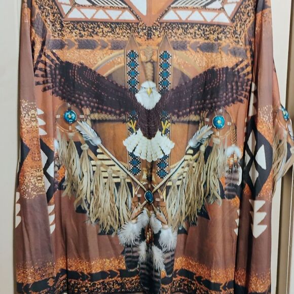 Brown and Tan Graphic Long Sleeve Blouse - Picture 10 of 12